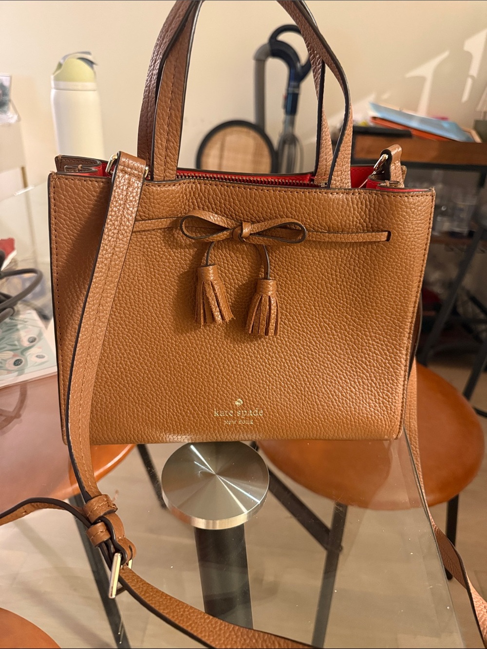 kate spade Tan Pebbled Leather Crossbody with Tassels